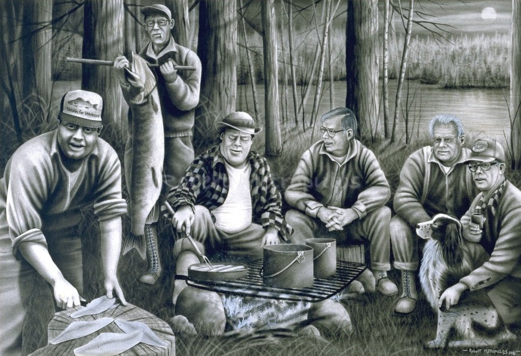 "Shore Lunch with the Guides" - Black/white