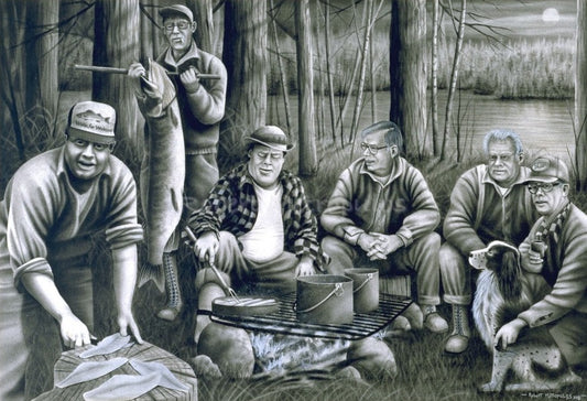 "Shore Lunch with the Guides" - Black/white